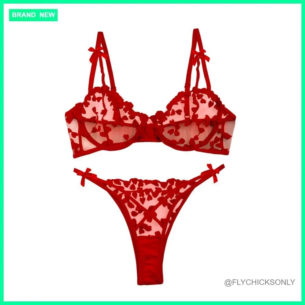 Underwire Push Up Lingerie Set Embroidered Mesh Sheer Strappy
